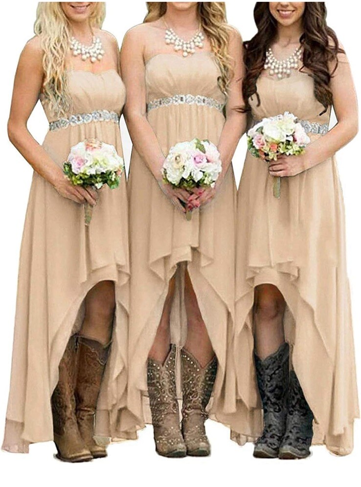 Chiffon Bridesmaid Dresses High Low Strapless Country Bridal Wedding Party Gowns | eBay Chiffon Bridesmaid Dresses High Low Strapless Country Bridal Wedding Party Gowns | eBay