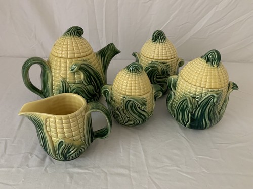 Vtg Stanfordware Corn 5 Pieces Tea Set And Kitchen Canisters | eBay