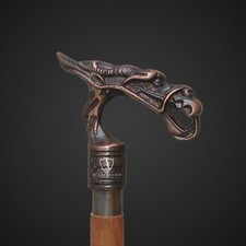 Vintage Wooden Walking Stick Cane Designer Dragon Head Antique Handle Style Gift