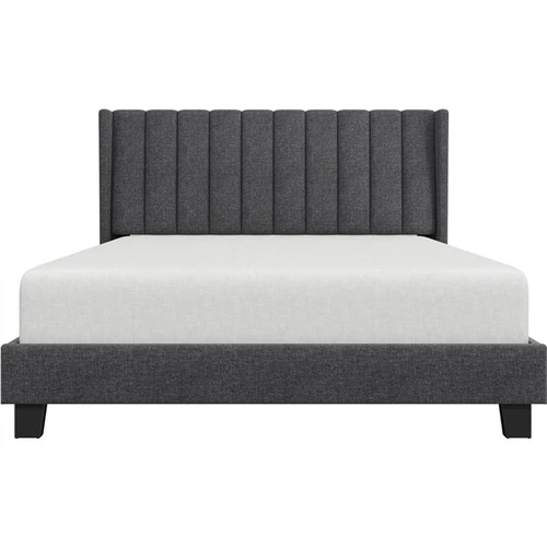 5ft King Upholstered Bed Frame with Wing Side, Channel Tufted Headboard Used 