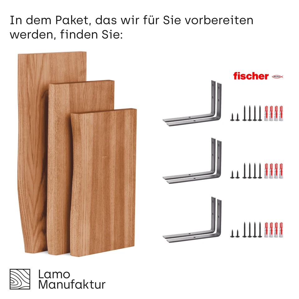 Lamo Estante Colgante 3 Unidad de Pared 100% Maciza Schweberegal Soporte Metal - Imagen 3 de 4