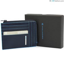 PIQUADRO portafoglio con cerniera da uomo pelle blu protezione RFID SCONTO -14%