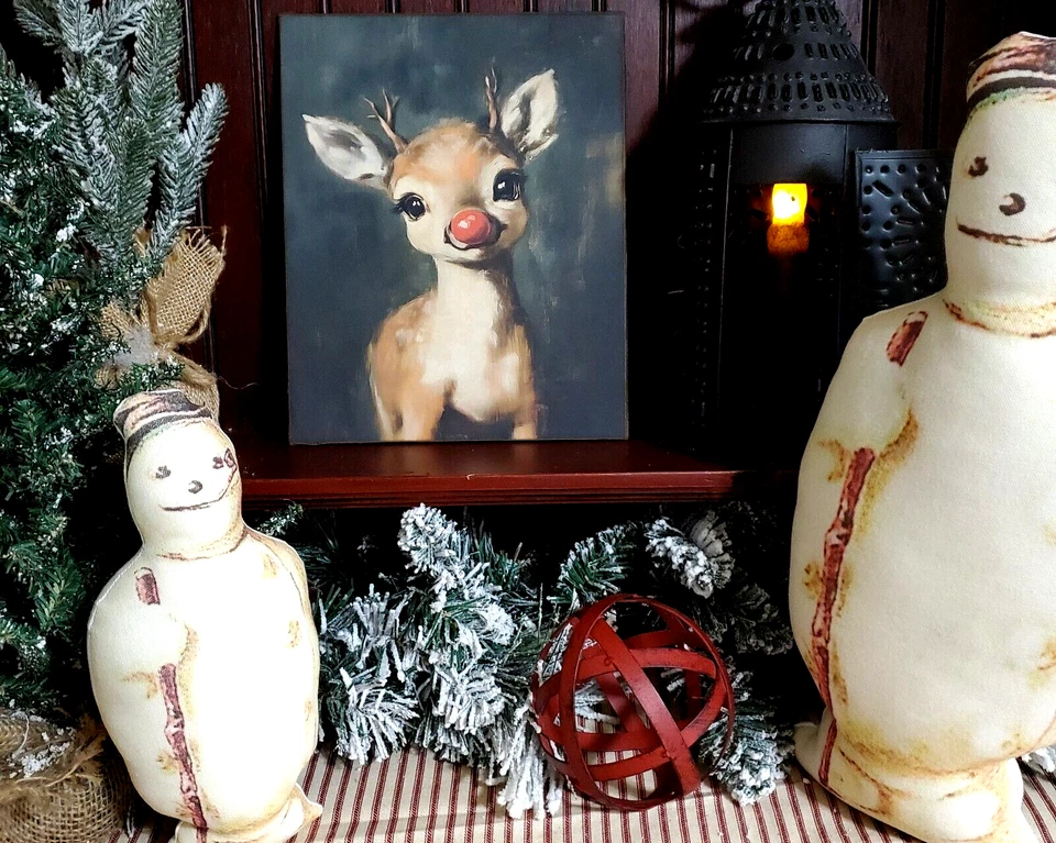 CUTE RUDOLPH RUDOLF OLD STEAMPUNK GOTHIC VICTORIAN VINTAGE STYLE CHRISTMAS SIGN - Image 2 of 4