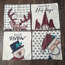 Set 4 XMAS Pillow Covers Santa Snowman Elf Reindeer Gnome Hohoho Falala DEFECT
