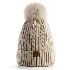 Women Winter Pom Pom Beanie Hats Warm Fleece LinedChunky Trendy Cute Chenille...