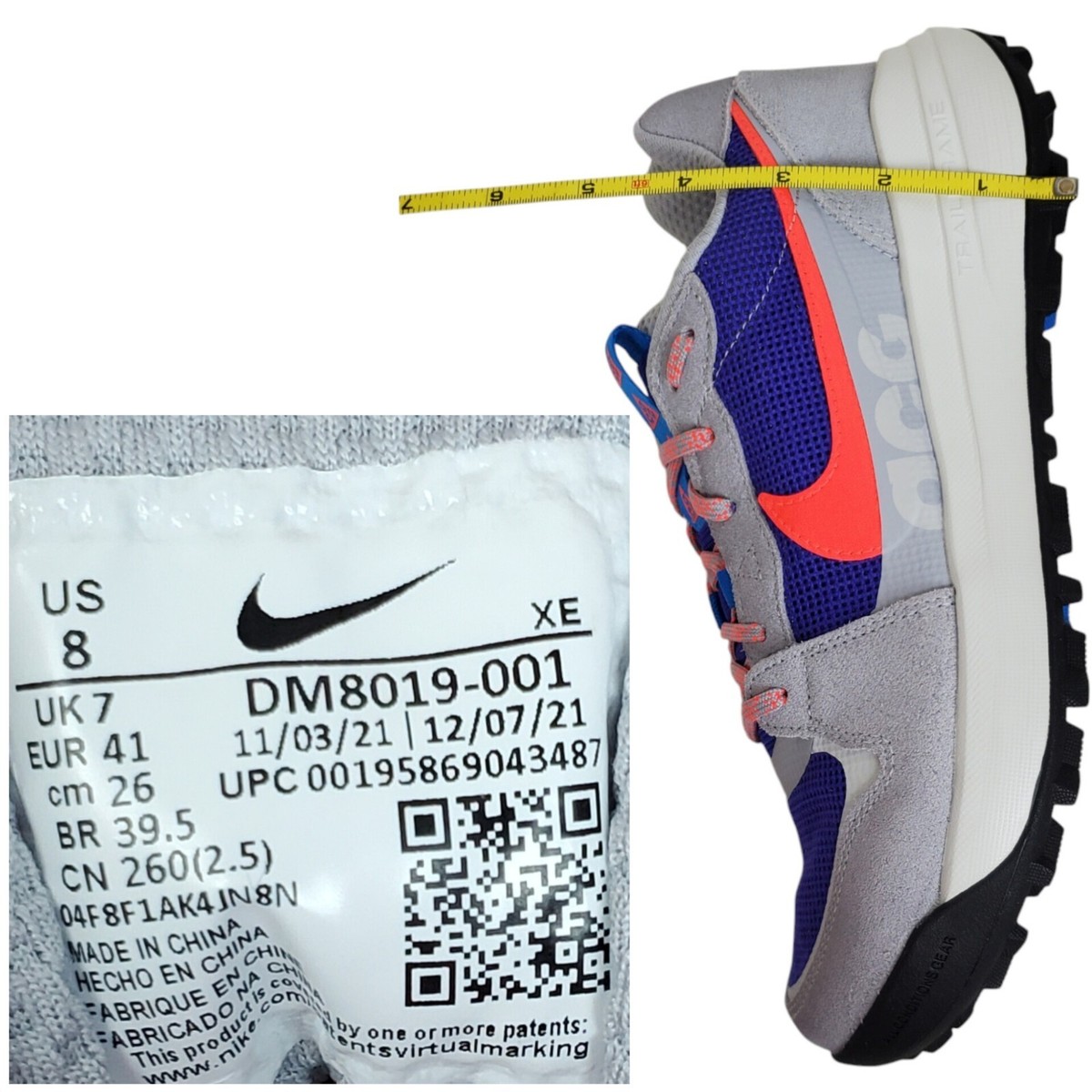 Nike Acg lowcate sneakers men size 8 wolf grey bright