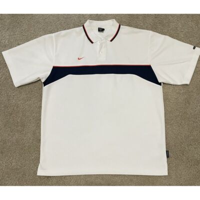 VINTAGE Nike Men Polo T-shirt Size XL WHITE Button Short Sleeve