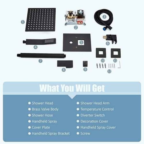 Shower Faucet Set Matte Balck Rain Shower System with High Pressure 10 Inches Ra - Picture 6 of 7