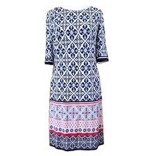 Eliza J Navy White Pink Geometric Print Jersey Knit Dress Women's Sz 8 Career