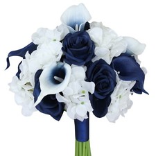 9" Beautiful Hand-Tied Wedding Bouquet - Hydrangea, Calla Lily, Roses Pick Color