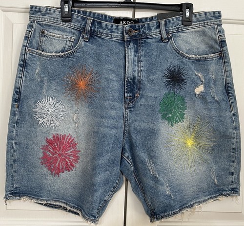NWT Akoo size 40 blue jean denim Standard Fit Shockwave Shorts $125