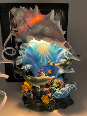 Dolphin Using Conch Shell Artistry in Alabastrite - Dolphins With Conch Shell Light (10”) #SQ57 ...