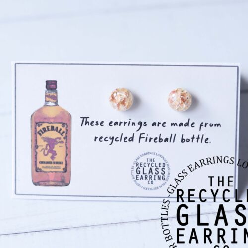 FIREBALL EARRINGS Recycled Whiskey Bottle Earrings Glass Stud Earrings - Picture 3 of 7