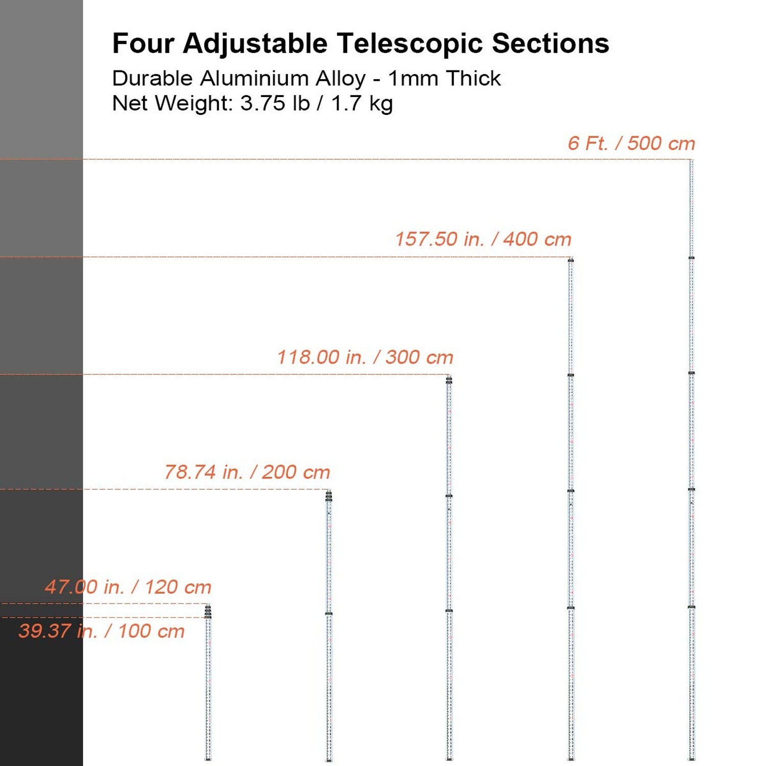 Huepar 16 - Foot Aluminium Grade Rod -8ths 5 Sections Telescopic with Bubble ...