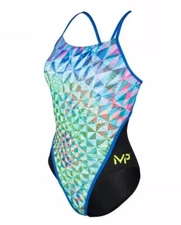 Size 28 Michael Phelps Racing Swim Suit Aqua Infinity Tech! Women Chrystal READ!