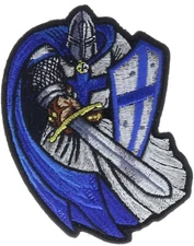 Blue Knight Crusader Sword Helmet Shield Templar 4 Inch Patch IV6362 F3D34U