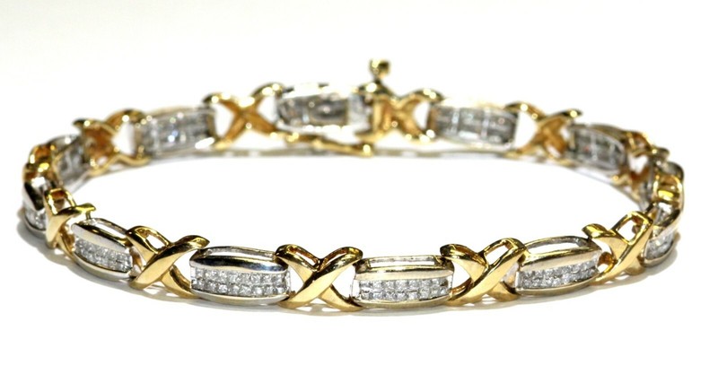 14k yellow white gold 3.84ct diamond XOXO tennis bracelet 12.6g estate 7 1/4"