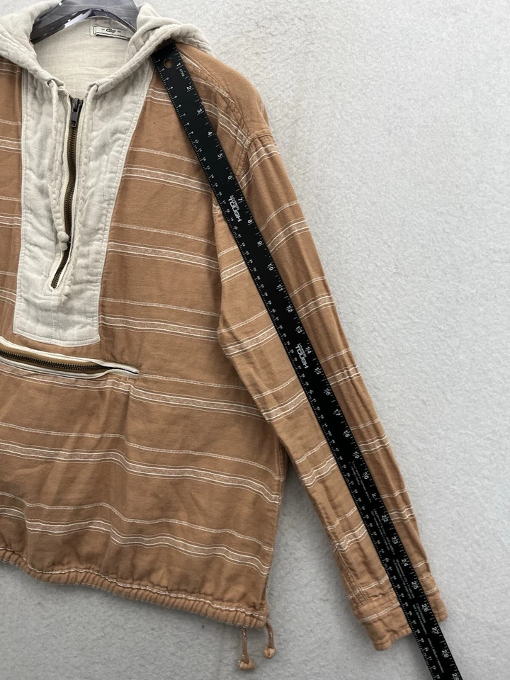 Obey Women’s 1/4 Zip Hoodie Orange Striped Size Large - Image 4 of 4