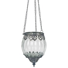Glass Hanging Ribbed Tea Light Candle Holder Moroccan Lantern Home Decor Metal