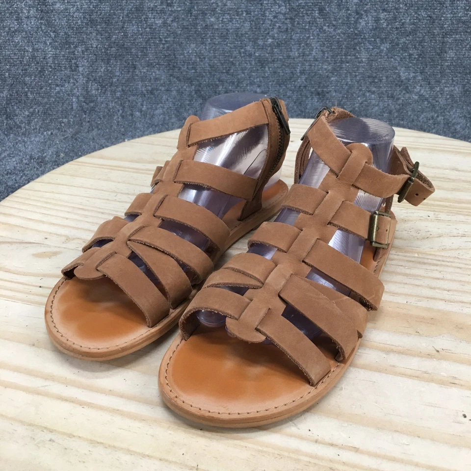 Sandalias BP Britt Mujer 10M Gladiador Tirantes Pescador Cuero Marrón Cremallera Planas Foto 3 de 4