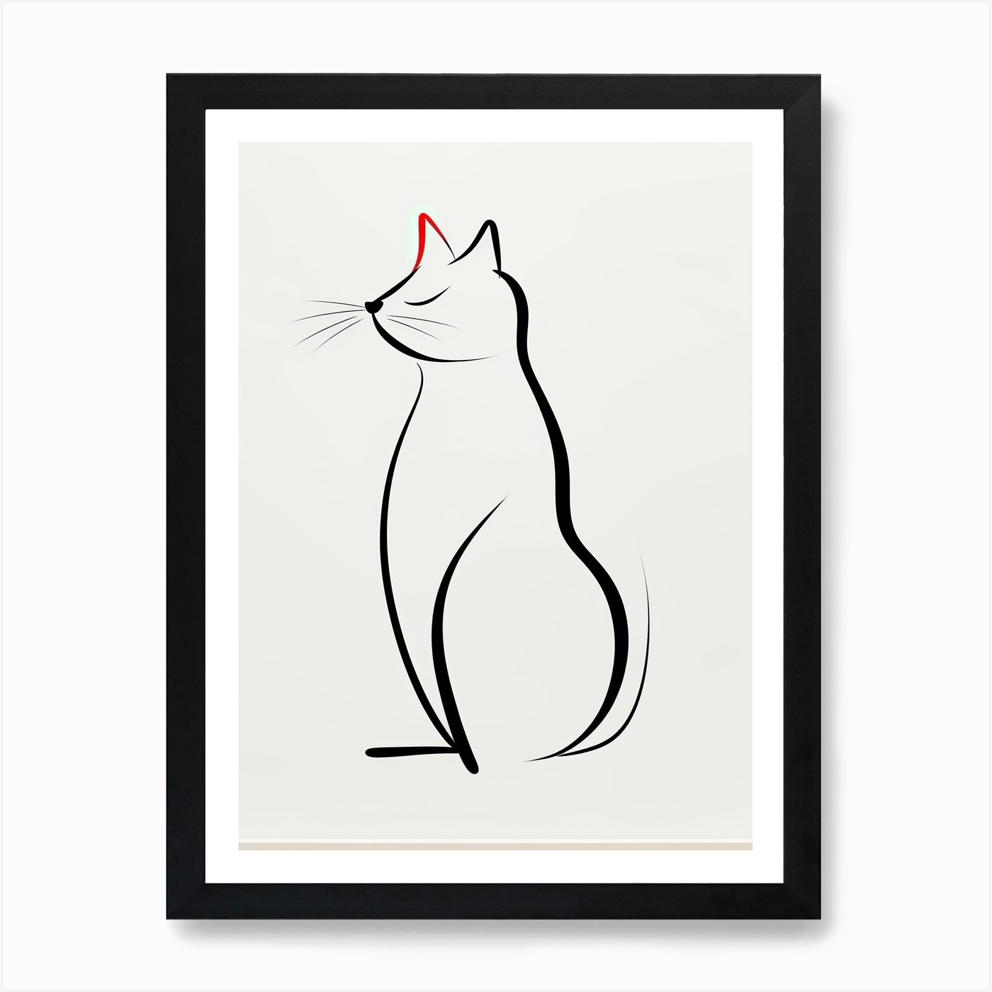 Ink Cat Line Drawing Red E Wall Art Print Framed Canvas Picture Poster