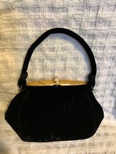 Vintage Suede Handbag Purse Gold jewel crystals Clasp Victorian Style GARAY 9.5