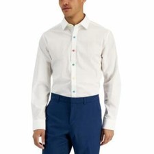 Bar III Mens Colored Buttons Down Shirt White XL