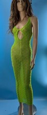 Vibrant Vintage LEG AVENUE  Neon Green Crochet Maxi Dress new