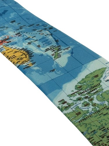 world map design mens tie blue designer necktie by Frederick Thomas - Picture 3 of 7