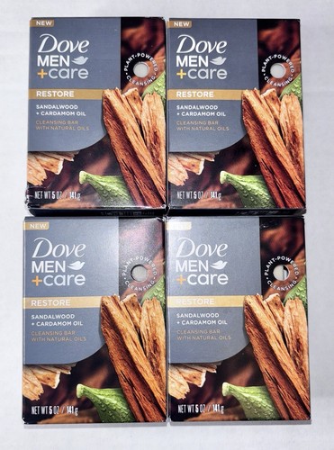 4~Dove Men+Care Plant-Based Restore Cleansing Bar, Sandalwood +Cardamom Oil 5oz