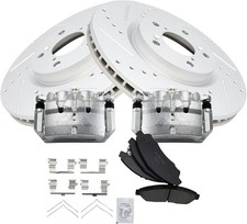 Front Ceramic Brake Pad  Rotor Kit with Calipers Slotted Drilled Rotors