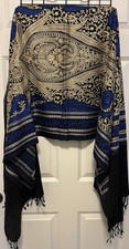 Blue Gold Sparkly Pashmina Shawl Wrap 29  by 82  NWOT