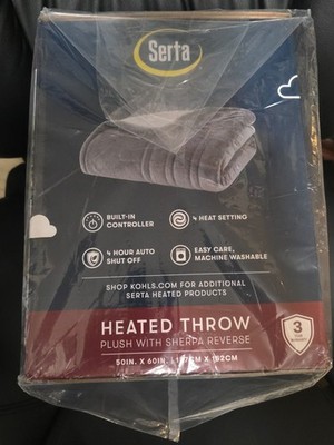 Serta Heated Throw  Reversible Fleece to Sherpa Electric Blanket 50x 60 NIB