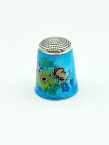 Vintage Floral Enamel Sterling Silver Thimble, James Swann & Son