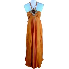 Gucci Long Silk Maxi Dress Sz 42 Embellished Chiffon Orange - Spring Summer 2008