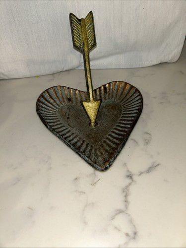 Heart And Arrow Cast Iron Trinket Dish Incense Tray Junk Bowl - Picture 1 of 8