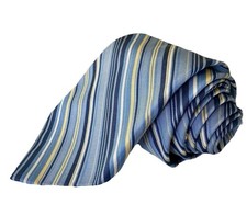 Brooks Brothers Makers Silk Repp Stripe Tie Blue Gold Navy Made in USA Mens