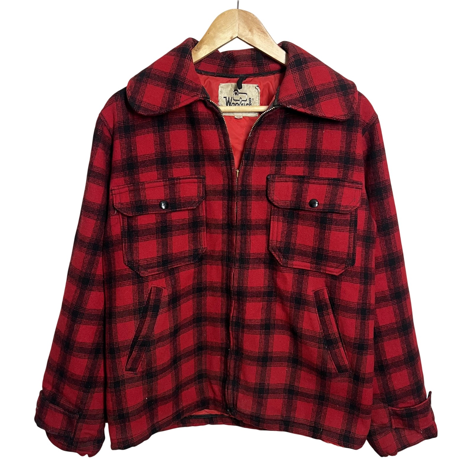 Vintage Woolrich Jacket Mens 38 Red Plaid Wool Bomber Quilted Lining 60s 70s