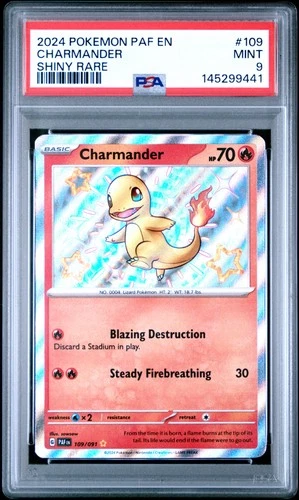 2024 POKEMON PAF EN-PALDEAN FATES SHINY RARE #109 CHARMANDER PSA 9