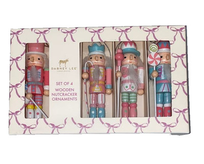 Dabney Lee Pink whimsical candy nutcracker wooden 5'' Ornament Set 4 new nib