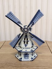 Vintage Blue Dutch Pottery  Hand Painted Windmill Lamp Made In Holland