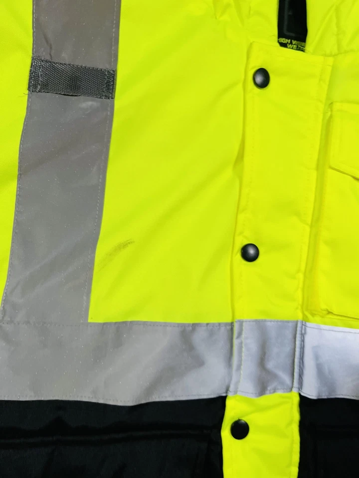 AQ High Visibility Wear Jacket Mens Medium Yellow Black Hi Vis Reflective Hooded - Image 4 of 4