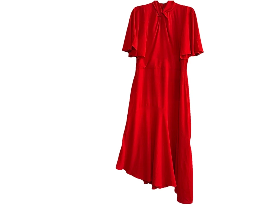 Vestido para mujer Maggy London talla 12 forrado de seda cierre de botones cuello rojo línea A Foto 2 de 4