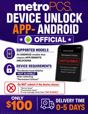METROPCS DEVICE UNLOCK APP SERVICE - Image 1 of 2