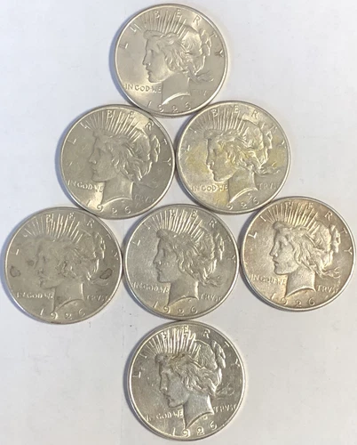 1926 "S" PEACE DOLLAR "BU/AU/XF" (7 COIN LOT)  -   QUALITY, COLOR & SILVER!💵💥✅