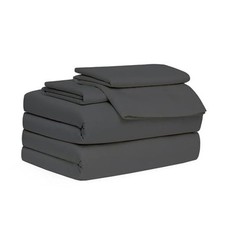 4 Pc Full Extra Long Sheets 54 x 80 Full -XL For Dorm Beds Dark Grey Solid