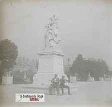 Paris, Tuileries Garden, Stereo Glass Plaque, Vintage Photo 4.5X10.7 Cm
