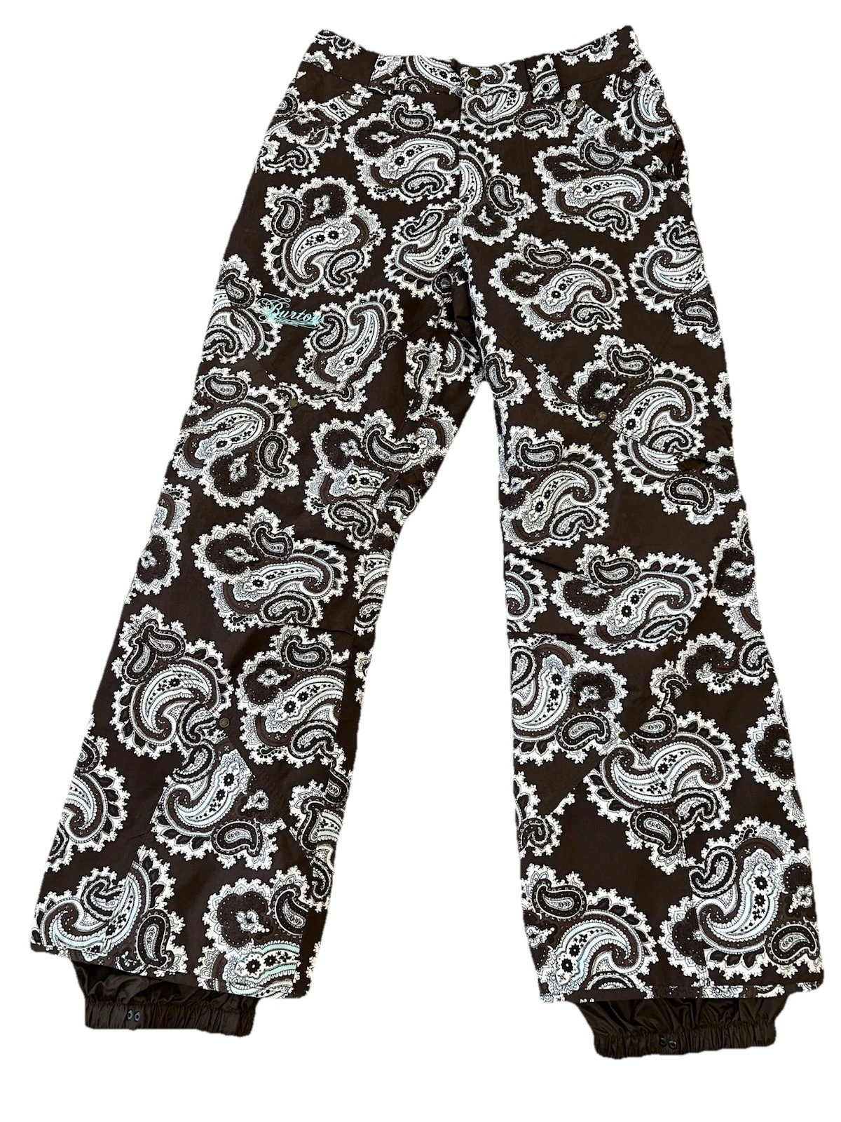 Burton Pants Womens Small Brown Blue Paisley Ski Snowboard Lined Winter Snow
