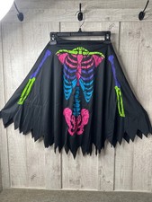 Neon Skeleton Print Black Cape Jagged Hem Youth One Size Fits Most Up To Size 14