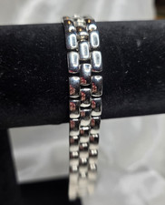 Stainless Steel Magnetic Therapy Bracelet Silver Rectangular Link Unisex 7.1in